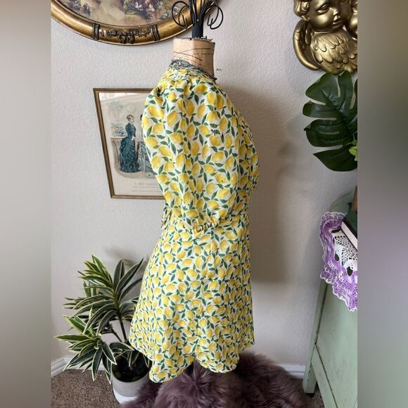COPY - Gianni Bini Yellow Green Lemon Print Eyelet Embroidery Wrap Dress Sz 2 G… - Picture 7 of 12